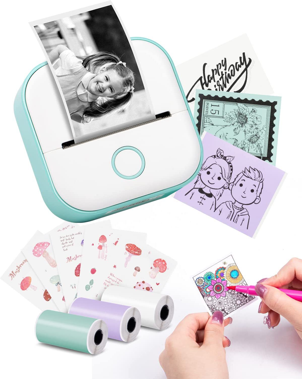 017-(Warm Recommendations) Mini Printer Sticker Maker T02 Thermal Printer, Bluetooth Wireless Portable Phone Printer, Small Instant Pocket Printer, for Anatomy Picture, Children DIY